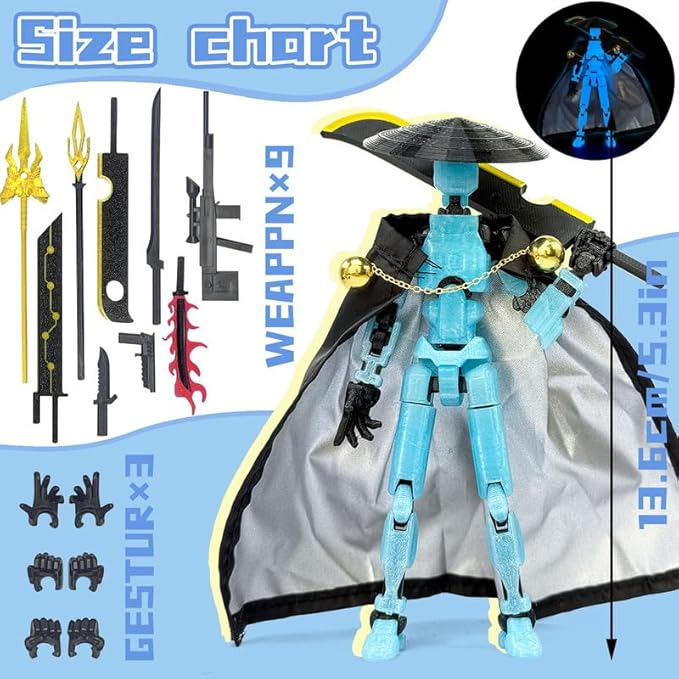 T13 Assembly Completed Action Figures,T-13 Action Figure, Robo 13 3D Printed Action Figure - The Ultimate Hero for Action-Packed Playtime,5.2 Inch, Blue(Glows in The Dark)