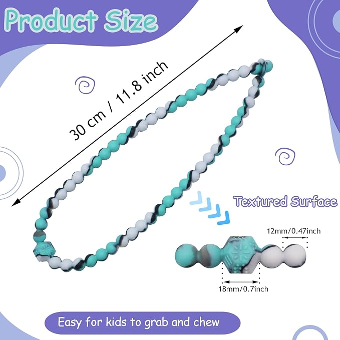 Chew Necklaces for Sensory Kids, 2 Pack Chewy Necklace Sensory Toys Reduces Stress and Anxiety, Sensory Chew Toys for Kids with ADHD, Autism, SPD