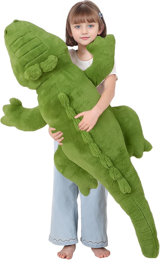 FFxiong 48 inch Green Large Alligator Stuffed Animal Long Body Pillow 4 ft Cute Giant Crocodile Plush Toy Gift for Kids Girl Boy Birthday Valentines