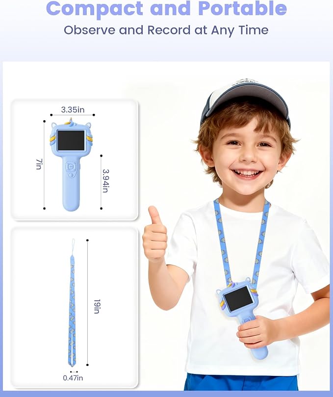 Microscope Camera for Kids Gifts Toys- Handheld Pocket Microscopes with 2.4" Screen and Autofocus - Mini Digital Educational Science Kit for Christmas Birthday for Age 3-5 5-7 8-12 Girls Boys (Blue)
