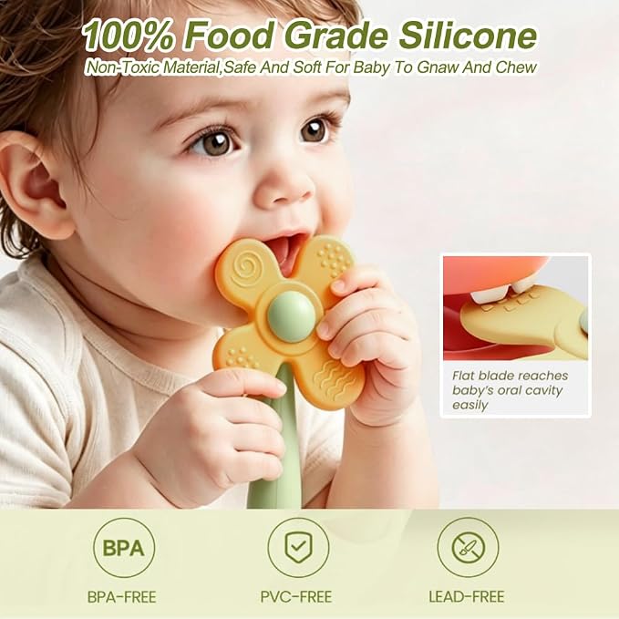 Baby Teething Toys, 2-in-1 Silicone Teether & Montessori Sensory Rattle, BPA-Free Food Grade Teether for Babies 6-18 Months, Easy-Grip Infant Toy for Teething Relief