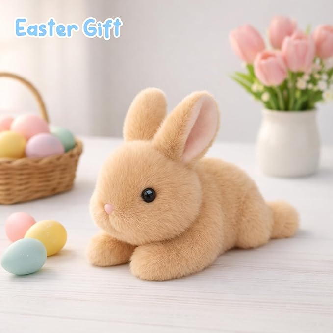 Adorable Easter Bunny Stuffed Animal Soft Brown Rabbit Plush Toy Cute Birthday Easter Gifts for Boys Girls Kids Toddlers