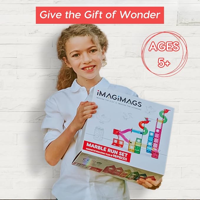 Magnetic Building Tiles, 98 Piece Marble Run Set for Boys Girls Kids, Educational Creative Learning Activity Building Block Toddler Toys, STEM, Children Ages 5 Years +