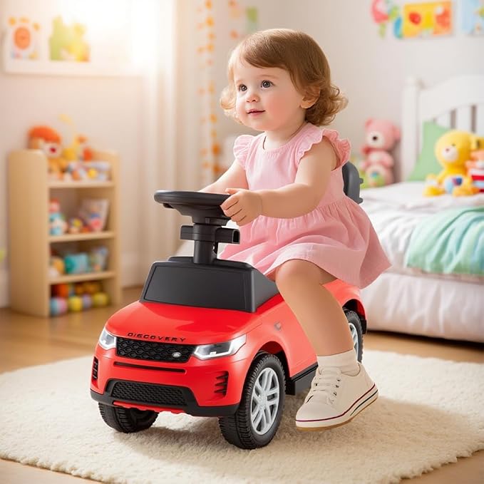 OLAKIDS Push Car for Toddlers, 3 in 1 Licensed Landrover Baby Ride on Toy with Parent Control Handle Safe Guardrails, Kids Sliding Walker with Under Seat Storage Horn for Boys Girls (Ruby)