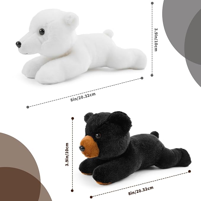 Stuffed Animal for Kids,8 inch Realistic Animal Plush Toy Lying Down Posture Animals,Plush for Boys Girls Adult Birthday Hug Teaching(S-Black Bear)