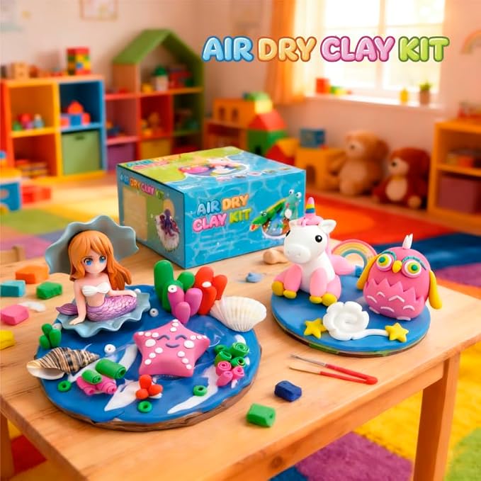 Air Dry Clay Kits for Kids,Animal & Ocean Theme,Modeling Clay for Kids, DIY Model Magic Clay with Sculpting Tools and Tutorials,20 Boxes Molding Clay,Ultra Light,Soft & Non-Sticky,Arts and Crafts Gift