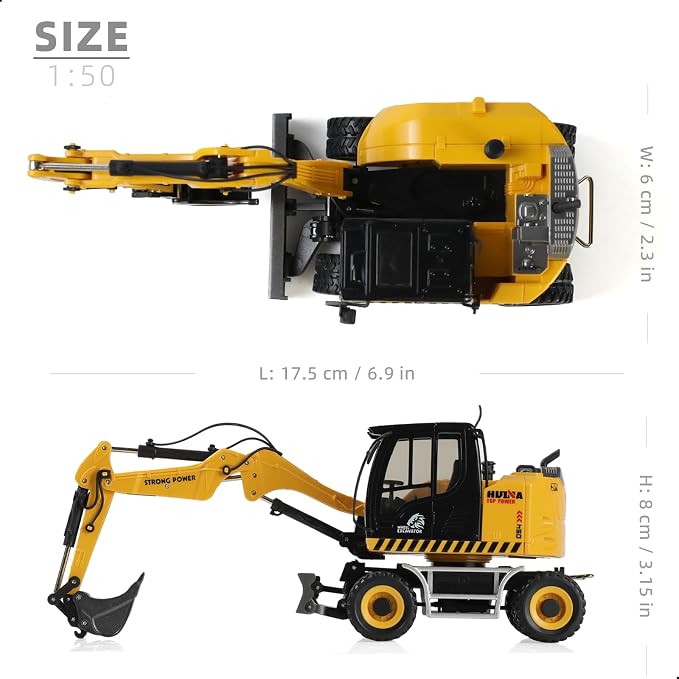 Excavator Toy, 1:50 Diecast Realistic Construction Vehicle with Movable Metal Arm, Durable Rubber Tires, Ideal Sand Toy Gift for Boys
