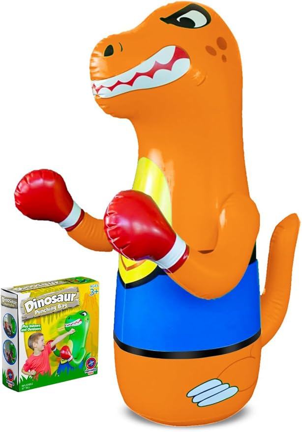 Preferred Toys 47" Inflatable Dinosaur Punching Bag for Kids - Durable Blow Up Kids Punching Bag with Bounce Back Base - Inflatable Indoor Outdoor Active Toddler Bop Play Toy