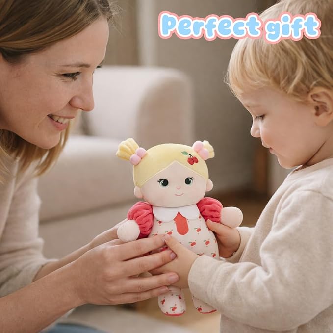 Soft Baby Doll My First Baby Rag Dolls for Kids,Snuggle Buddy for 1 Year Old Girl, Birthday Gifts for Girls Infants Toddlers 10" (Cherry Girl)