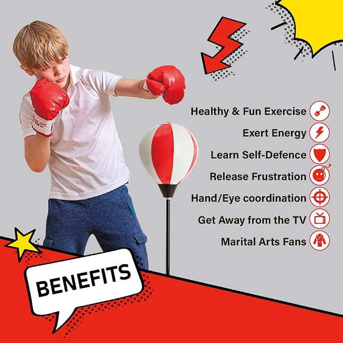 Whoobli Punching Bag for Kids and Toddler Incl Boxing Gloves| 3 4 5 6 7 8+ Years Old Adjustable Kids Boxing Bag with Stand| Sports Toy for Boys| Ideal Christmas Birthday Gift for Children; New 2026