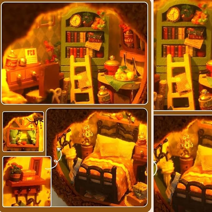 Miniature Dollhouse Kit DIY Wooden Dolls House,Tiny House kit with Furniture, Great Handmade Crafts Gift for Birthday Valentine's Day (TH2PCS)