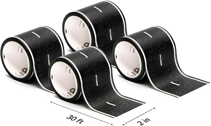 PlayTape Road Tape for Toy Cars - Sticks to Flat Surfaces; No Residue; 4-Pack of 30 ft. x 2 in. Asphalt Road