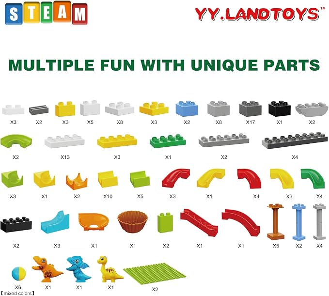 Dinosaur Marble Run Building Blocks, 148PCS Compatible with LEGO DUPLO Marble Runs for Kids 4-8, Montessori Educational Learning STEM Toys, Dinosaur Toys for Kids 3-5, Toddler Toys for Age 3+, Gift