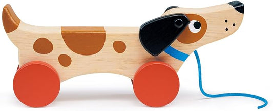 Mentari Toys - Puppy on Wheels - Wooden Dog Pull Toy for Toddler Walking for 18M+ Boys and Girls - Sustainable Rubberwood - Educational Motor Skills & Imaginative Play - Gift for Preschoolers