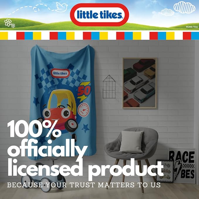 Little Tikes Cozy Coupe Throw – Kids Super Soft & Plush 46 x 60 Blanket, Race Car Design Bedding Accessory (Officially Licensed) by Franco