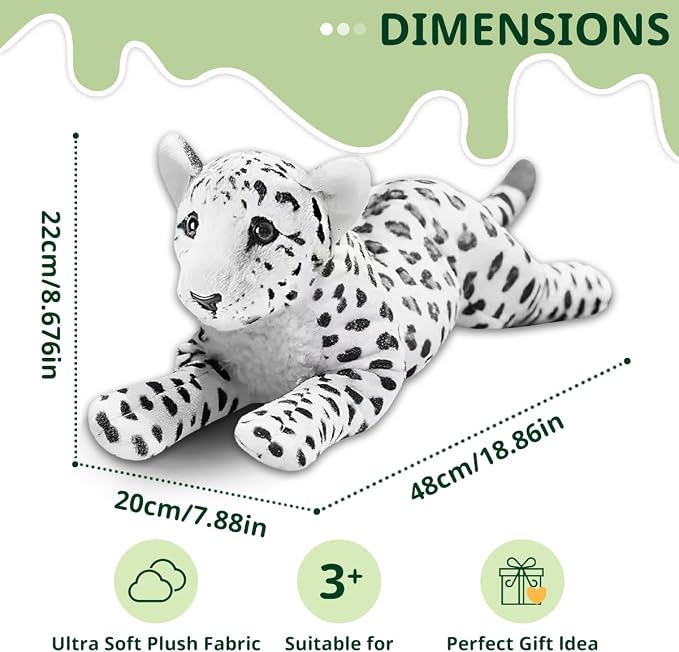Snow Leopard Plush White 19" Large Snow Leopard Stuffed Animal Pillow Cute Soft Plush Toys Realistic Deocr Birthday Graduation Gifts for Kids Boys Girls