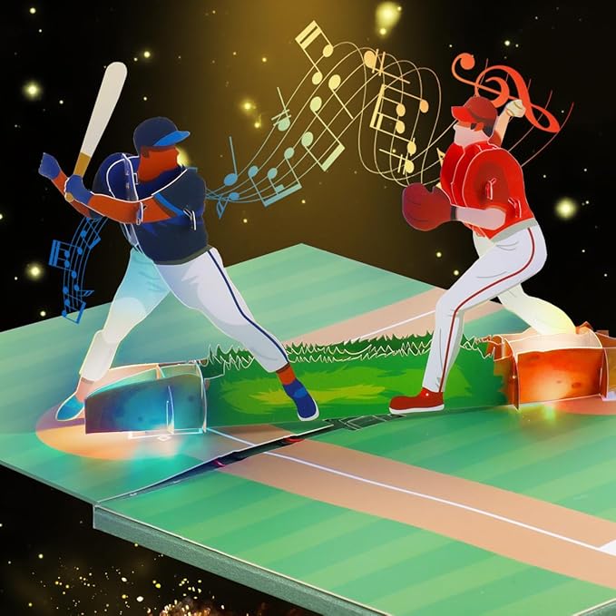 Musical Baseball Pop Up Cards, Light & Music Dad Birthday Cards, Music Pop Up Fathers Day Cards, 3D Sports Birthday Greeting Card, Father's Anniversary Card for Dad Husband Grandpa Men.