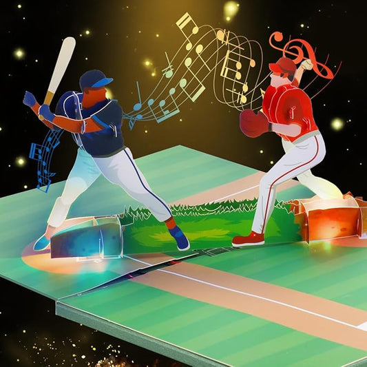 Musical Baseball Pop Up Cards, Light & Music Dad Birthday Cards, Music Pop Up Fathers Day Cards, 3D Sports Birthday Greeting Card, Father's Anniversary Card for Dad Husband Grandpa Men.