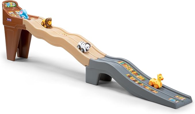 Simplay3 Safari Adventure Race Track, Dual Lane Toddler Racetrack, Car Ramp Toy for Indoor or Outdoor Play, 4 Toy Animal Cars Included, Made in USA