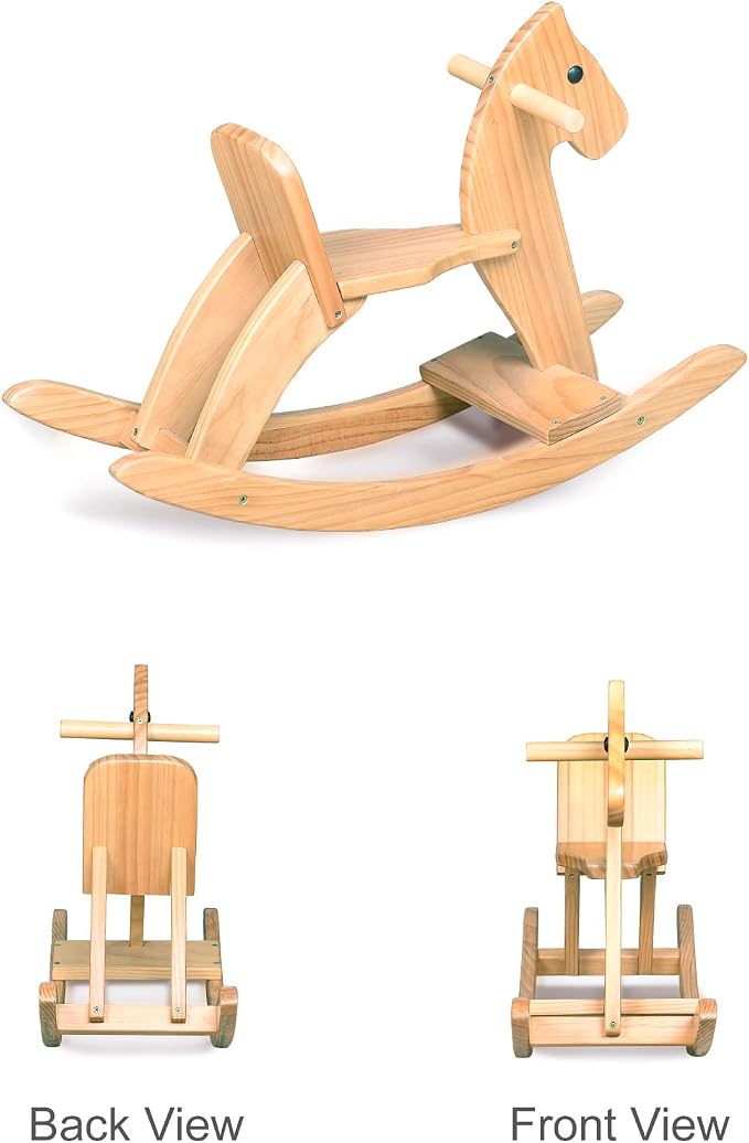 Wooden Rocking Horse Baby Ride On Toy for Toddler Rocking Horse Classic Design with Pedal and Safe backrest for Toddlers (Blue)