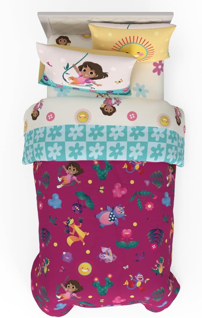 Dora The Explorer Kids Bedding Set Super Soft & Cozy Reversible Microfiber Comforter and Sheet Set with Sham, 5 Piece Twin Size, (Officially Licensed Product) By Franco