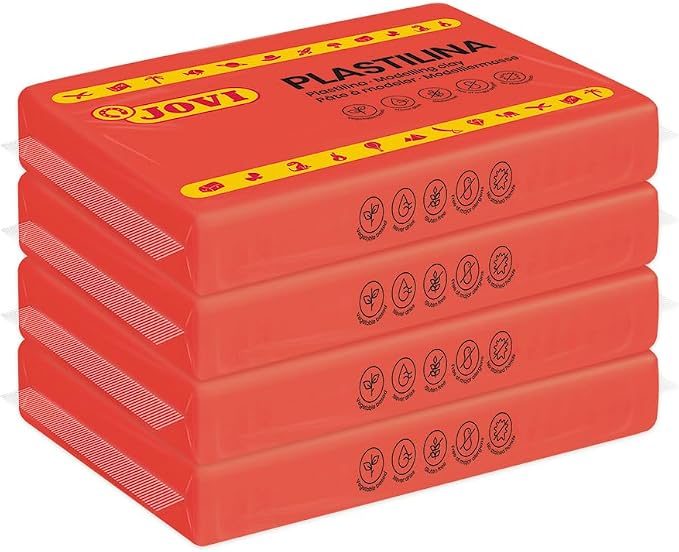 Jovi Modeling Clay, 3 Pounds Total, 4 Non-Drying Bars, 0.77 lb Each, Arts and Crafts, Non-Toxic and Gluten Free plasticine (Red)