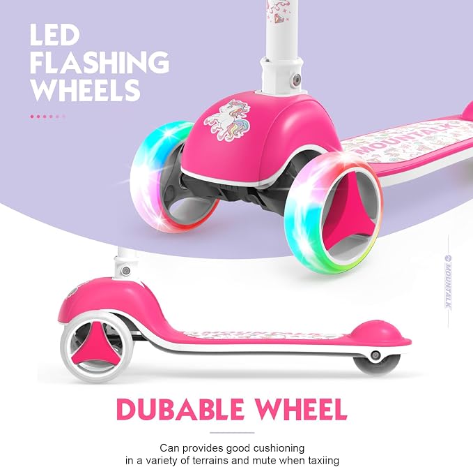 MOUNTALK Kids Scooter for Ages 1-12 Years, 3 Wheels Toddler Scooter for Children Age 1-3/3-5/5-8/8-12 Boys and Girls with Adjustable Heights and LED Wheels