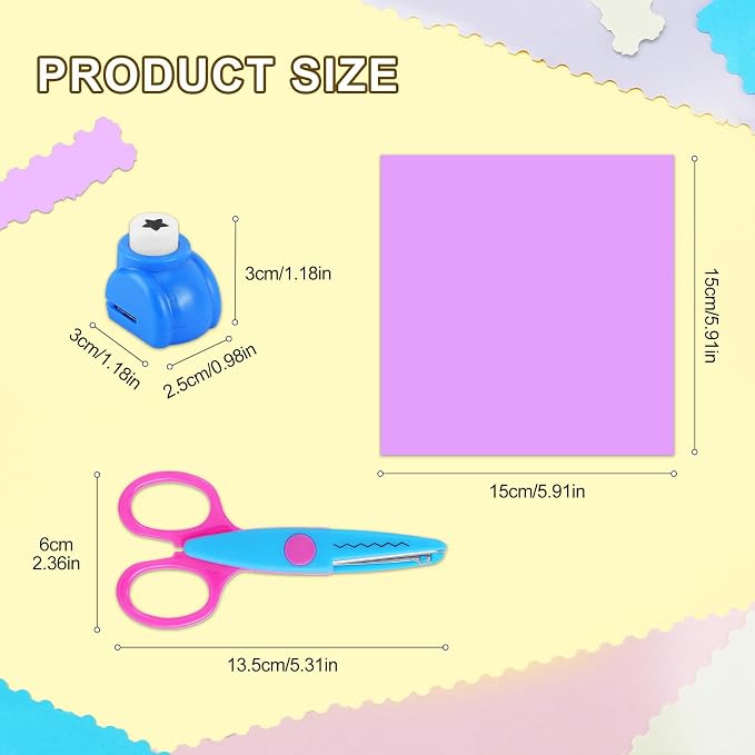 UCEC 44 Pack Arts and Crafts Supplies Kit for Kids, 8 Decorative Edge Craft Scissors, 6 Shape Paper Punchers, and 30 Sheets Colored Cardstock Paper for DIY Scrapbooking, Card Making, School Classroom