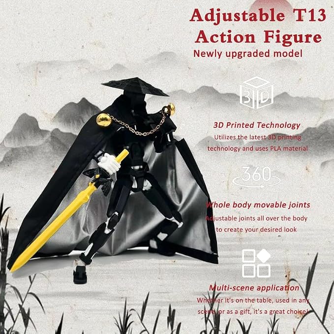T13 Assembly Completed Action Figures,T-13 Action Figure, Robo 13 3D Printed Action Figure - The Ultimate Hero for Action-Packed Playtime,5.2 Inch, Blue Purple