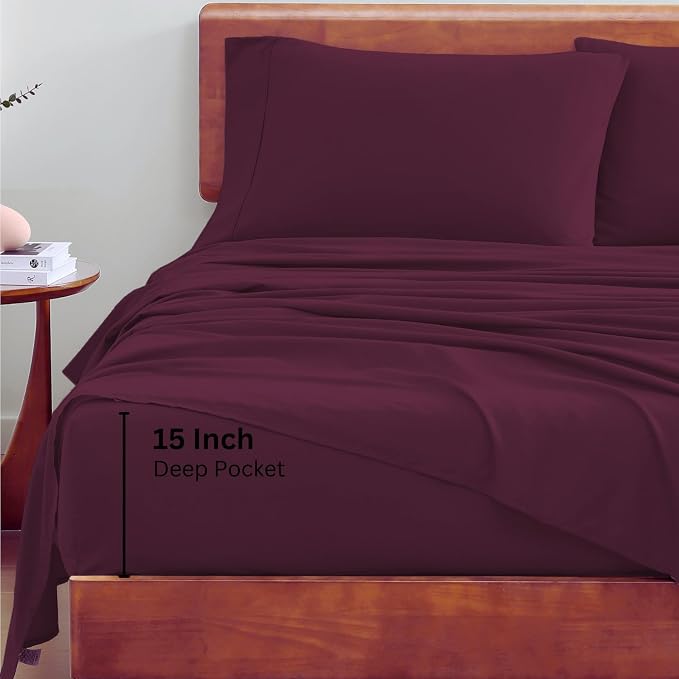 LANE LINEN King Sheets 100% Organic Cotton 4pc Percale Soft - Windsor Wine | King Sheet Set, Pure Long-Staple Organic Cotton - For Master Bedrooms, Naturally Cooling & Lightweight, Great For Gifting