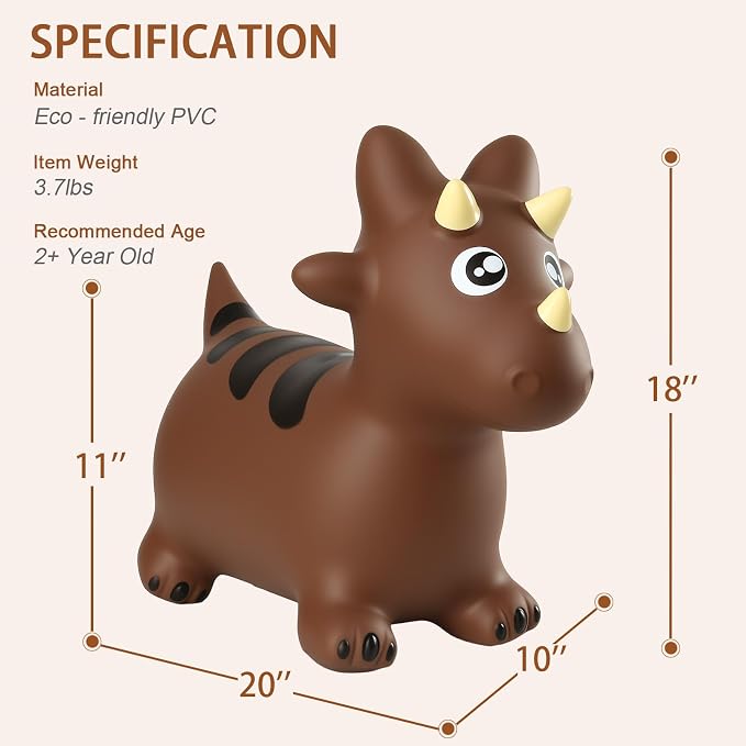 INPANY Bouncy Horse, Dinosaur Hopper Toys for Boys, Gifts Toy for Kid | Eco-Friendly PVC, Low Center Gravity, Cute Cartoon Design, Load 100 Lbs, Learn & Exercise & Active Fun, Gifts for 1-3 Kids