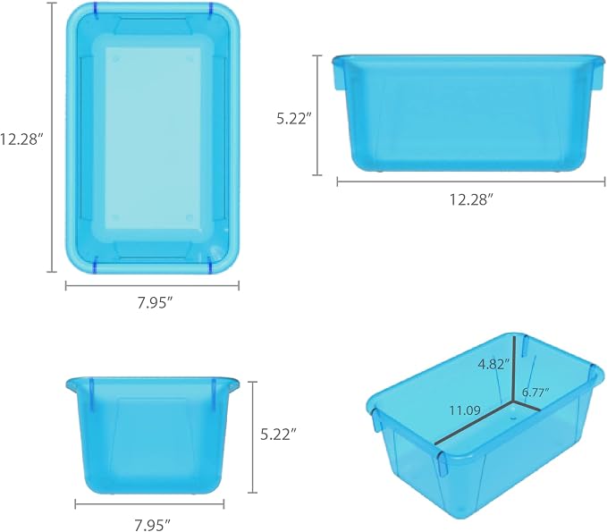 Storex Small Cubby Bins – Plastic Storage Containers for Classroom with Non-Snap Lid, 12.2 x 7.8 x 5.1 inches, Tint Teal, 5-Pack (62486A05C)