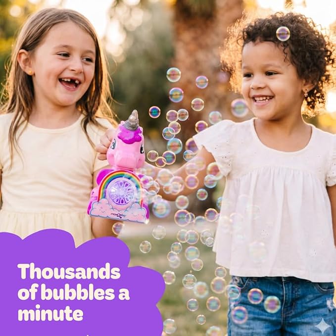 Move2Play Bubble Blower | Bubble Machine | Bubble Toy for Toddlers, Boys and Girls | Indoor & Outdoor | Birthday Party | Summer Fun | Gift for Girls 1, 2, 3, 4+ Years Old (4th of July) (Unicorn)