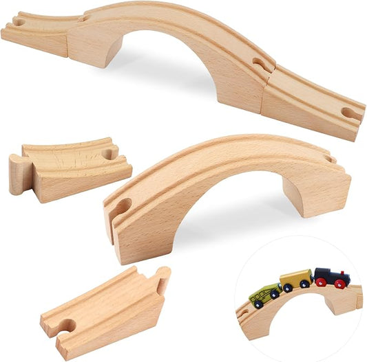 1 Pack Wood Train Track Expansion Wooden Train Track Accessories Bridge Connectors Compatible with Most Major Toy Railway Railroads for Birthday Christmas