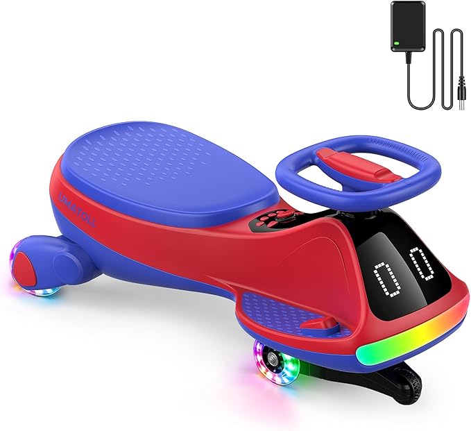Umatoll 12V Electric Wiggle Car for Kids with Pedal, Display, Rechargeable Battery, LED Light, Bluetooth, Light-Up Wheels, Anti-Rollover, 2 Speeds, Ride on Toys, Birthday Gifts for Age 3+, 150Lbs