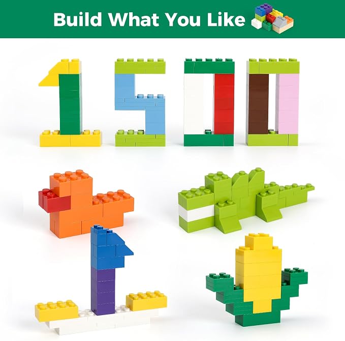 HUIZDQ 1500 Pieces Building Bricks, Classic Bulk Small Blocks, Classic Bricks Set Basic Building Blocks Compatible with All Major Brands