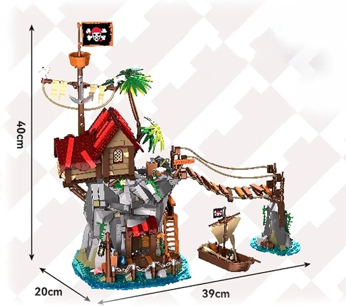 Viking Medieval Pirate's Cliffside Broken Mast Cabin Wharf Building Set House Building Block Toy, Medieval Pirate Ship Architecture Bricks Kit,Gift for Women or Adult 1045pcs