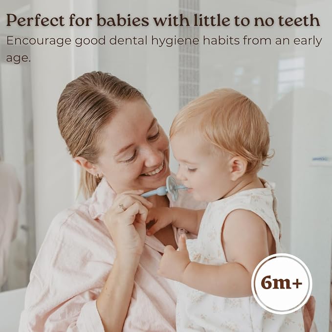 haakaa 360° Silicone Baby Toothbrush – 100% Soft Food Grade Silicone, BPA-Free, Suction Base, Safe for Babies 6 Months+, Gentle Gum and Teeth Cleaning for Infants, Gum Massager (Bubble Pink)