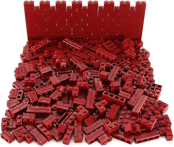 Masonry Bricks Set - Compatible with Major Brands Building Blocks, 260 Pieces Bulk 1x2 1x3 1x4 and Corner Bricks for DIY Wall House Construction Gift for Kids (Dark Red)