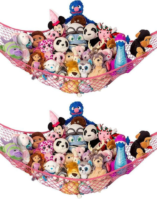 Stuffed Animal Hammock XL 2 Pack | Corner Stuffed Animal Storage & Plushie Net | Extra Large Toy Hammock for Stuffed Animals | Easy Hang, Hardware Included | Coral Bedroom Decor | by Lilly's Love