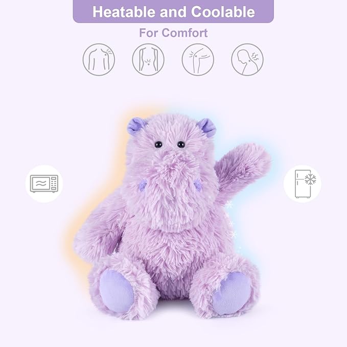 SuzziPals Warmable Hippo Stuffed Animals, Microwavable Stuffed Animal Heating Pads for Period & Stress Relief, Heatable & Coolable Hippopotamus Plush Toy, Cute Plushies Gifts for Kids & Women
