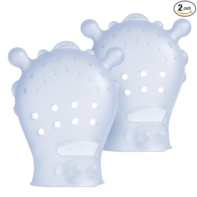 Olababy Clear Sense Silicone Mouthing Mitten (2PK) – Perfect for mouthing and Teething Babies, Adjustable Strap, BPA and Plastic-Free, 0-6 Months, Baby Essentials & Shower Gift (Blueberry)