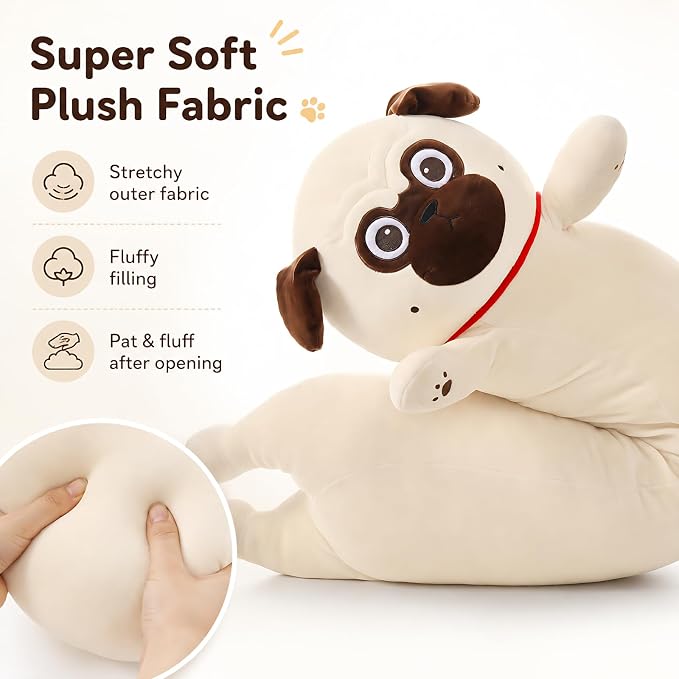 MaoGoLan Super Soft Stuffed Dog for Girls Kids Pug Plush Pillow 43 inch Long Puppy Stuffed Animal Body Pillow, Bulldog Stuffed Animal Pug Lovers Gifts Christmas Valentine's Day Halloween