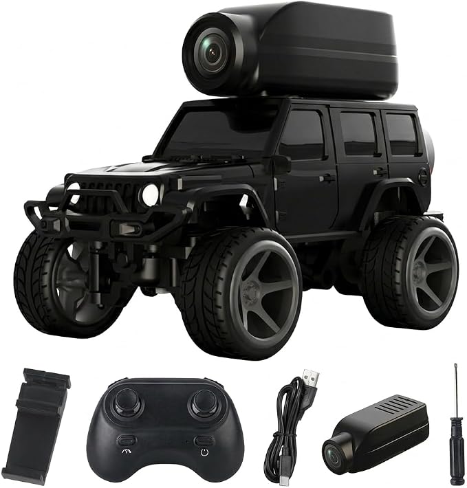 1:64 Mini FPV RC Car, Alloy Crafted Remote Control Truck with HD Camera & Real-Time Video Transmission, Dual Mode Control(App & Remote), Decorative LED Lights, Toy Gift for Adults & Kids