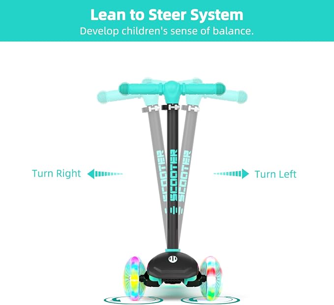 XJD Toddler Scooters for Kids 3-8, 3 Wheel Scooters for Kids 110lbs, LED Light-Up Wheels and Side, 3 Adjustable Height, Lean-to-Steer, Birthday Gift Toy for 3-8 Year Old Girl Boy