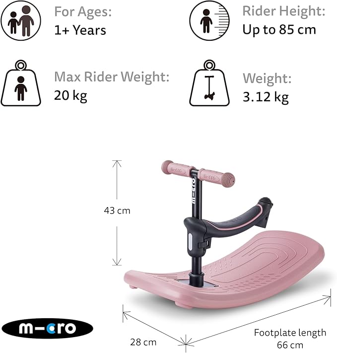 Micro Kickboard | Mini Rock & Go LED 6-in-1 Toddler Scooter & Rocker for Ages 1–6 | Convertible Ride-On, Rocker & Scooter | Motion-Activated PU LED Wheels | Adjustable T-Bar | Swiss Design