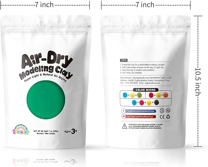 Sago Brothers Modeling Clay for Kids - Green, 7 oz Molding Magic Clay for Kids Air Dry, Super Soft Clay for DIY Slime, Ultra Light Air Dry Modeling Clay for Toddlers Children Teens | Molding magic clay for kids air dry, super soft for DIY slime. Ultra ...