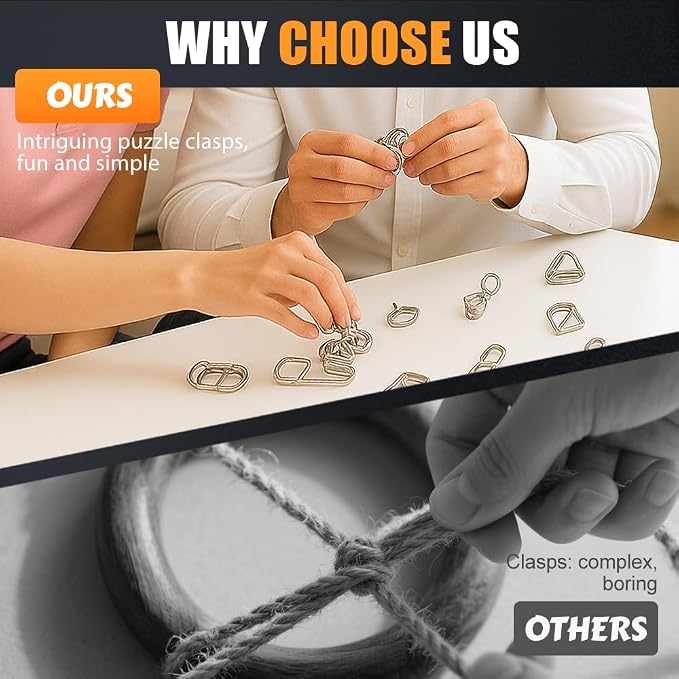 Metal Brain Teaser Puzzles Ring, 3D Interlocking Metal Wire IQ Logic Game, Challenging Iron Ring Puzzle for Adults, Educational Party Favor Travel Thinking Toy (Type3)