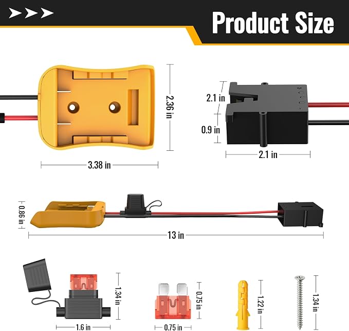 Kzreect Battery Adapter Compatible with Dewalt 20V Battery Conversion Kit with Fuse Holder and Wire Harness Connector Compatible with Fisher-Price 12 Volt