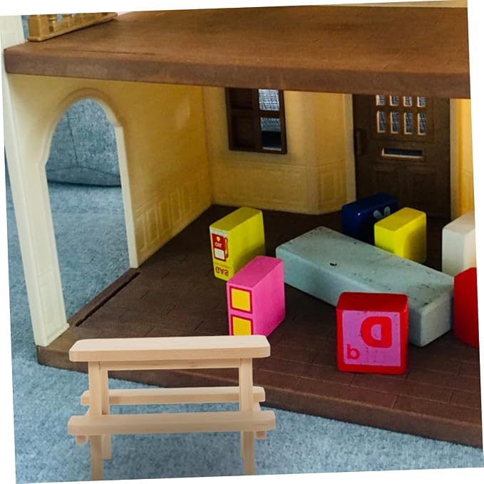 Abaodam 2Pcs Miniature Wooden Picnic Table Dollhouse Furniture Accessories Unfinished Wood Bench Table for Creative Photography Dollhouse Decoration Scene Setup